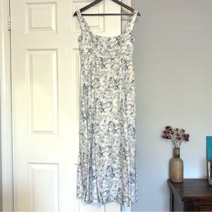 Floral White and Blue Maxi Dress